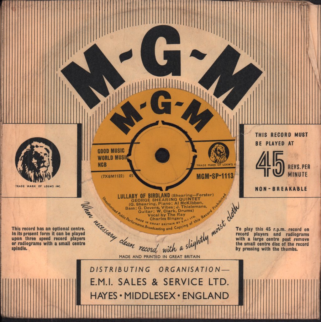 George Shearing Quintet - Lullaby of Birdland - 7 Inch