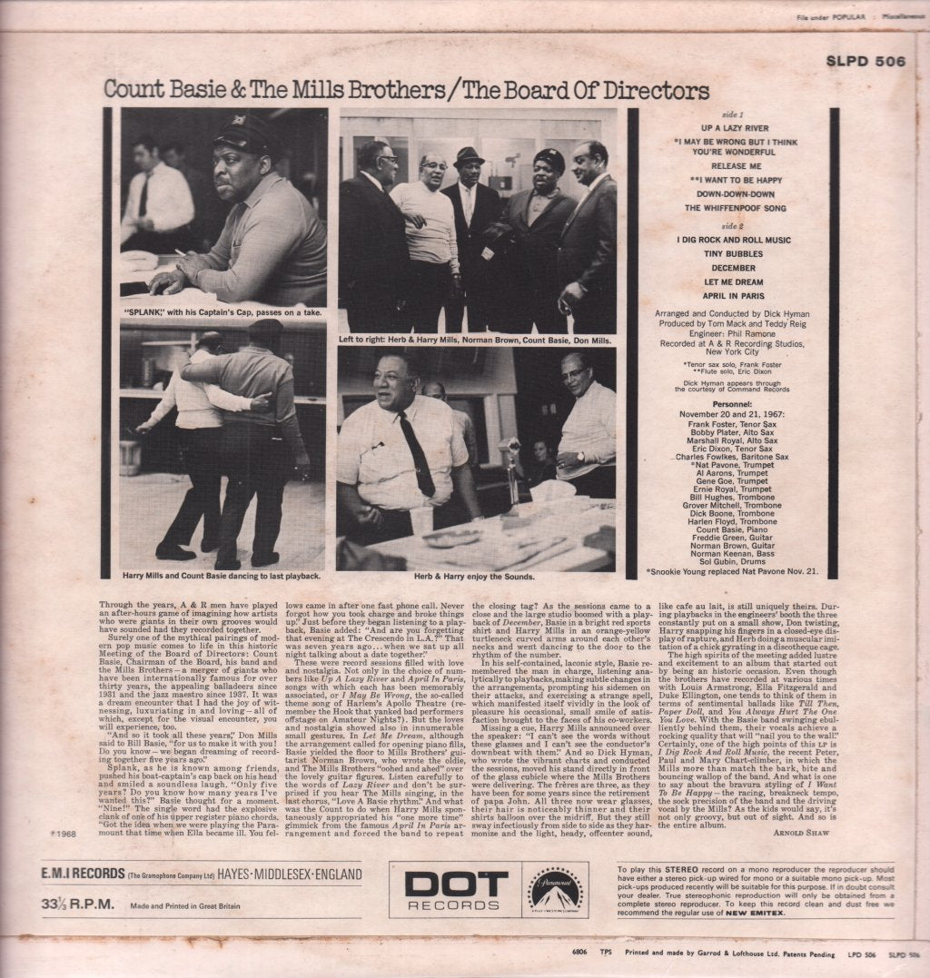 Count Basie And The Mills Brothers - Board Of Directors - Lp