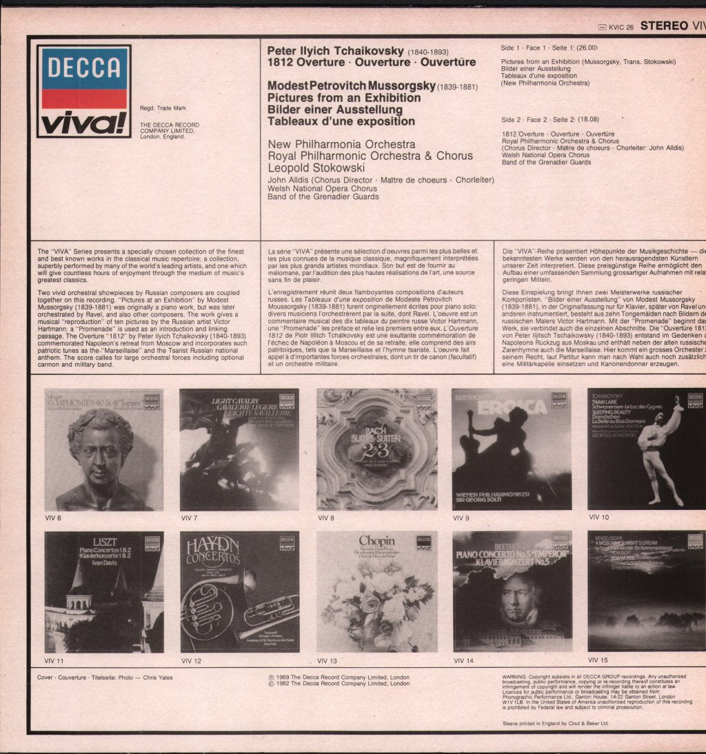 Leopold Stokowski / New Philharmonia / Royal Philharmonic - Tchaikovsky - 1812 / Mussorgsky - Pictures From An Exhibition - Lp