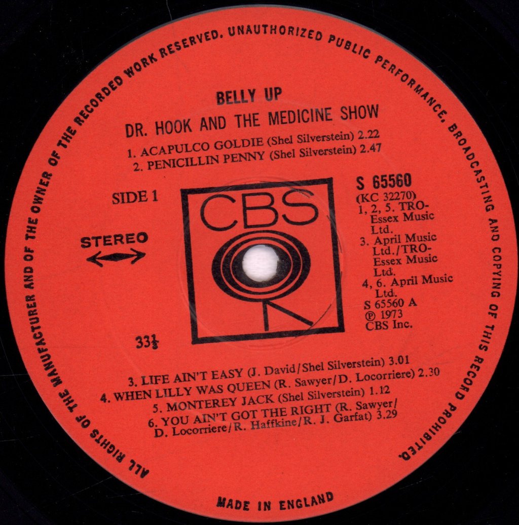 Dr. Hook & The Medicine Show - Belly Up - Lp