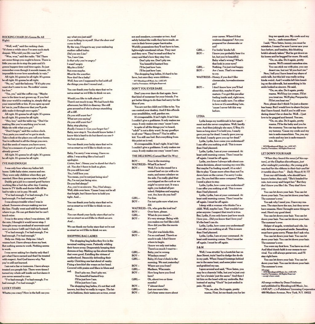 Dean Friedman - Well Well Said The Rocking Chair - Lp