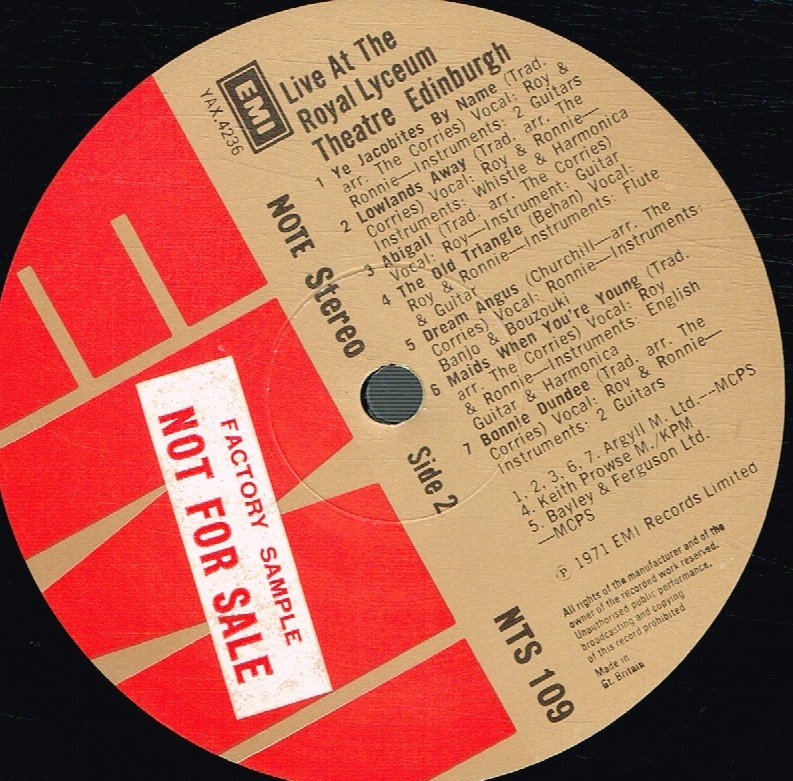 Corries - Live At The Royal Lyceum Theatre, Edinburgh - Lp