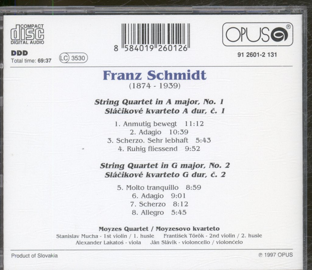 Moyzes Quartet - Franz Schmidt - String quartets - Cd