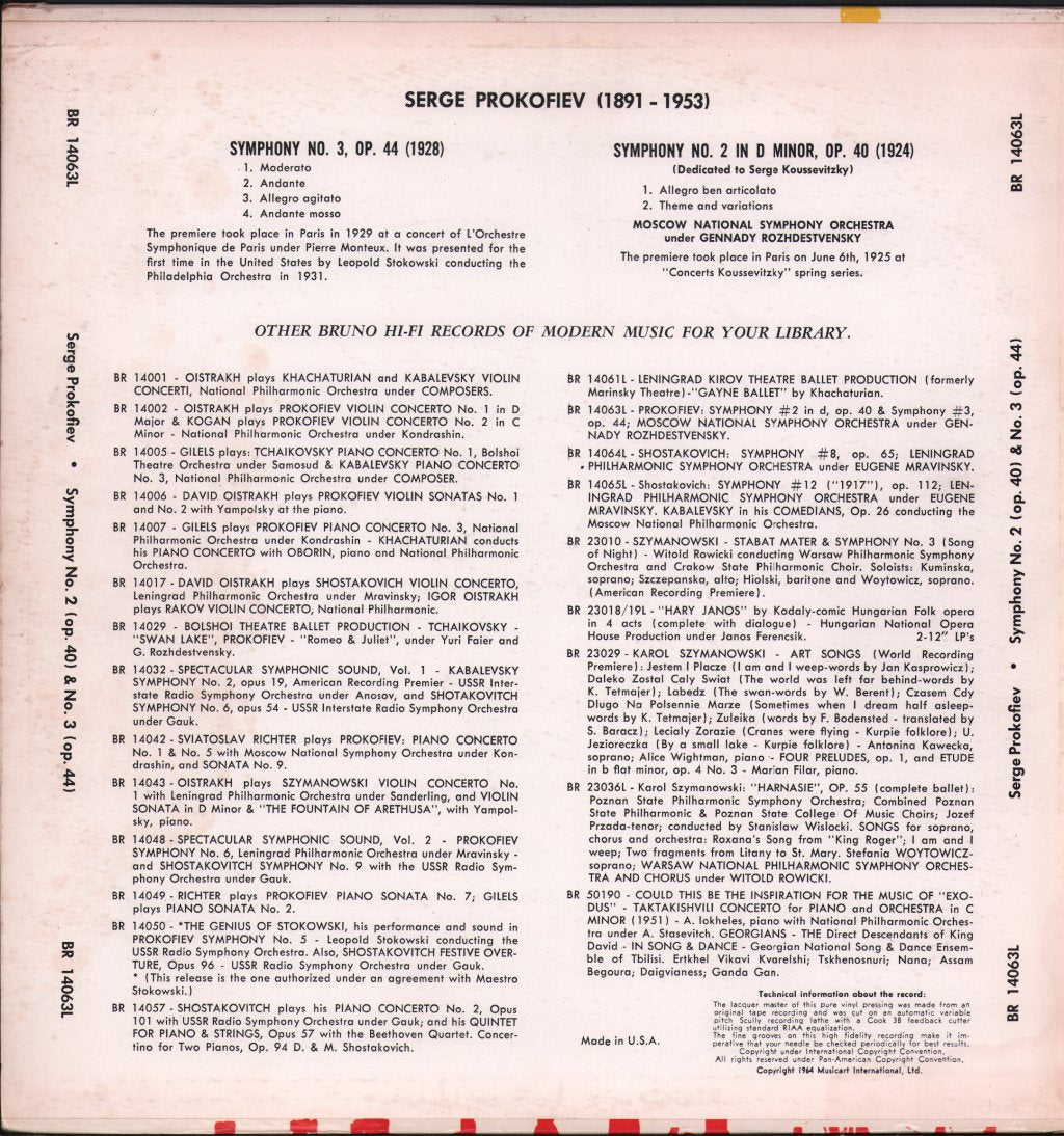Gennadi Rozhdestvensky / Moscow National Symphony Orchestra London Symphony Orchestra - Prokofiev - Symphony #2, Op.40 / Symphony #3, Op.44 - Lp