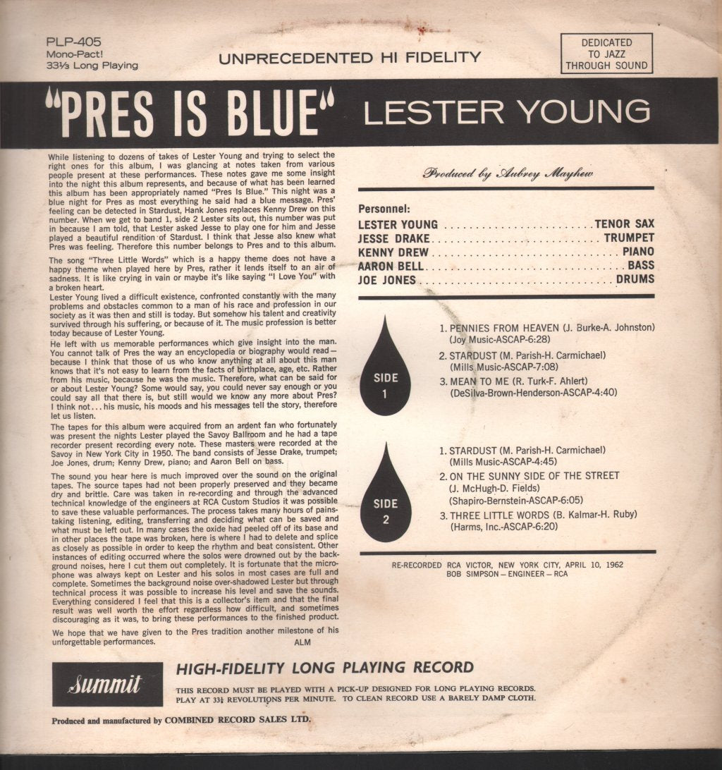 Lester Young - Pres Is Blue - Lp
