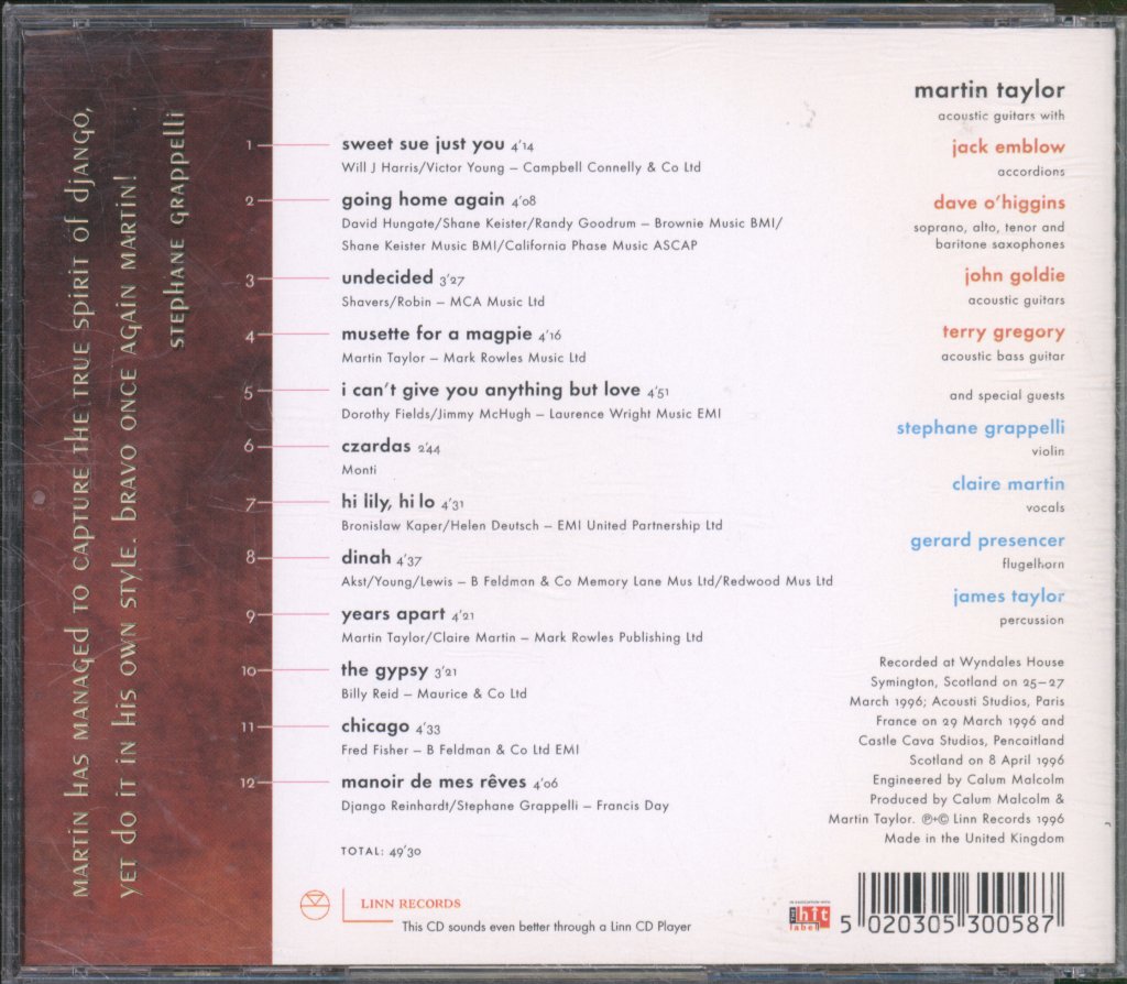 Martin Taylors' Spirit of Django - Years Apart - Cd