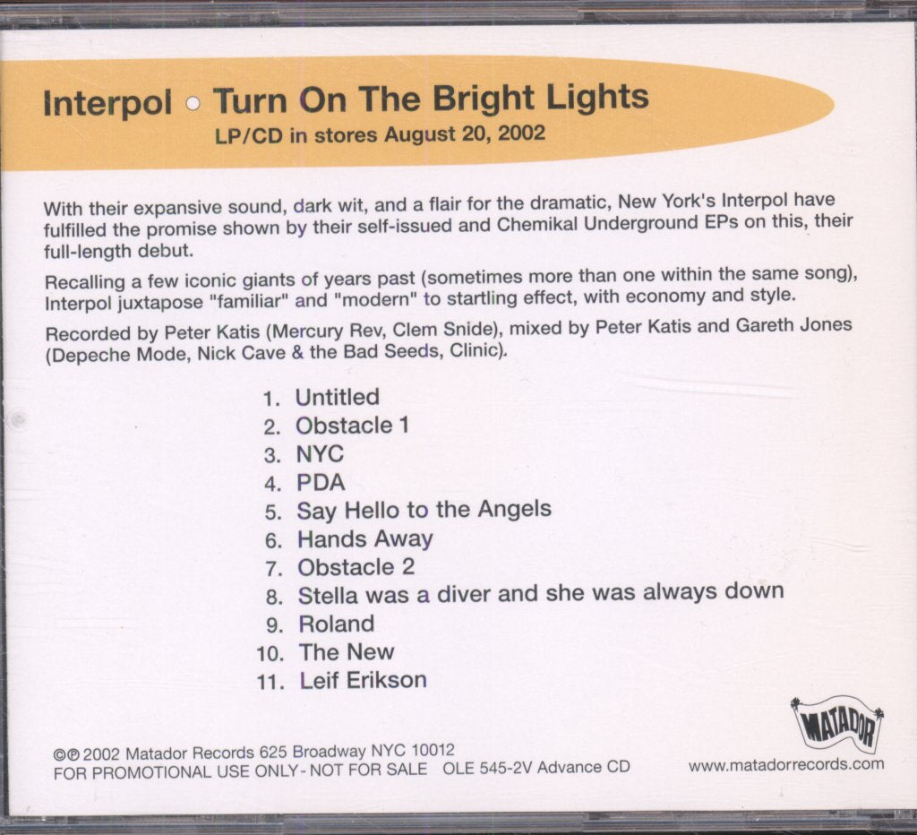 Interpol - Turn On The Bright Lights - Cd