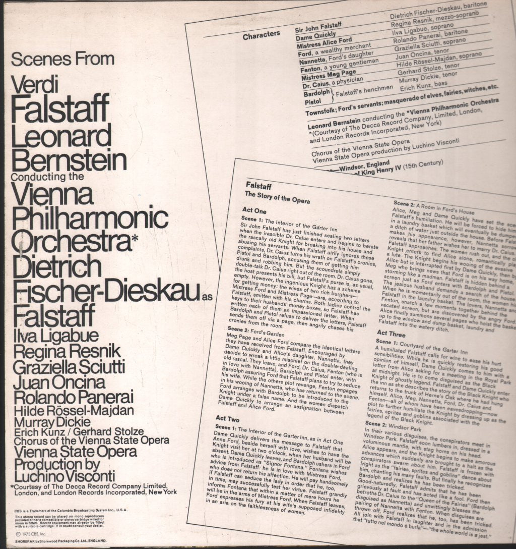Dietrich Fischer-Dieskau / Leonard Bernstein / Vienna Philharmonic - Scenes From Verdi - Falstaff - Lp