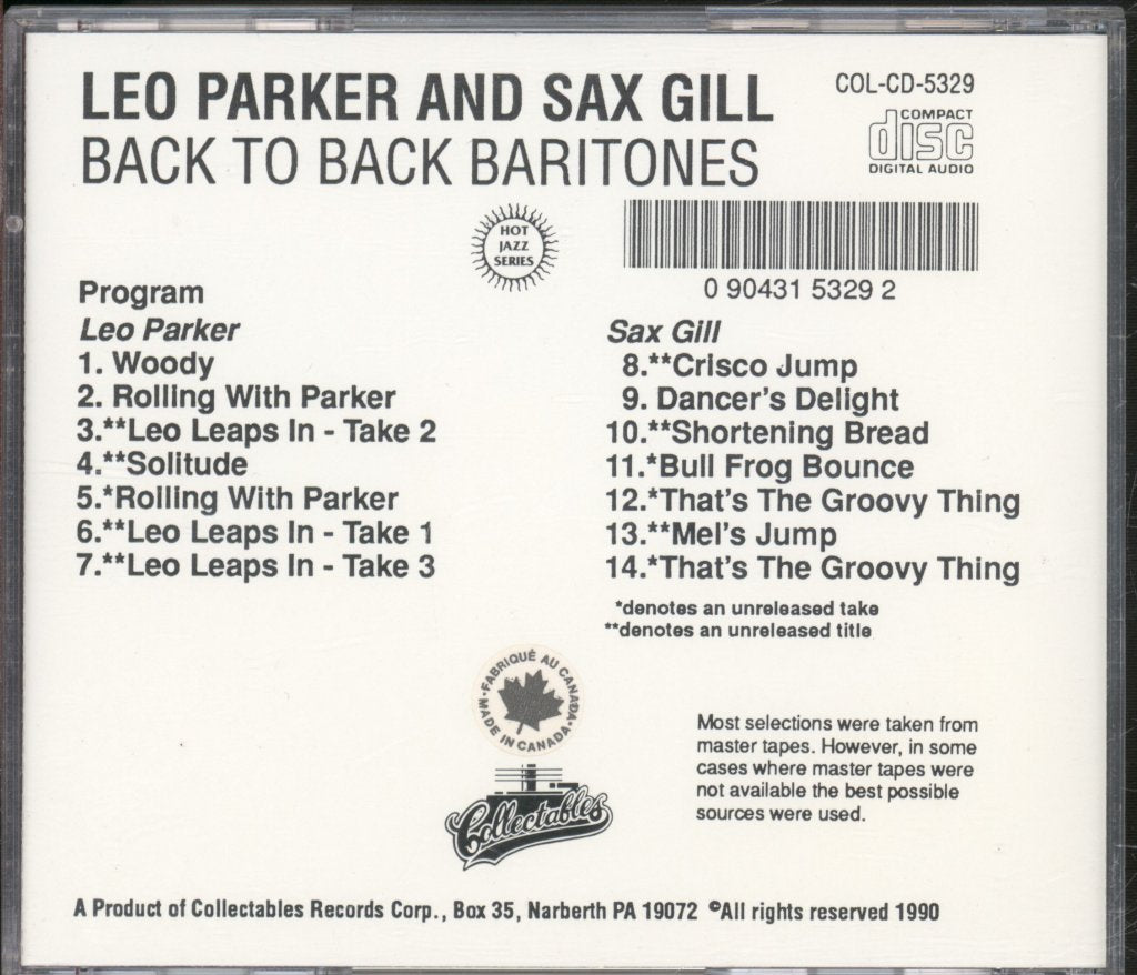 Leo Parker And Sax Gill - Back To Back Baritones - Cd
