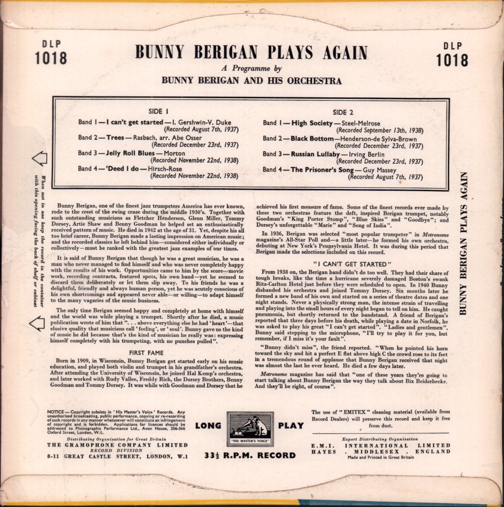 Bunny Berigan - Plays Again - 10 Inch