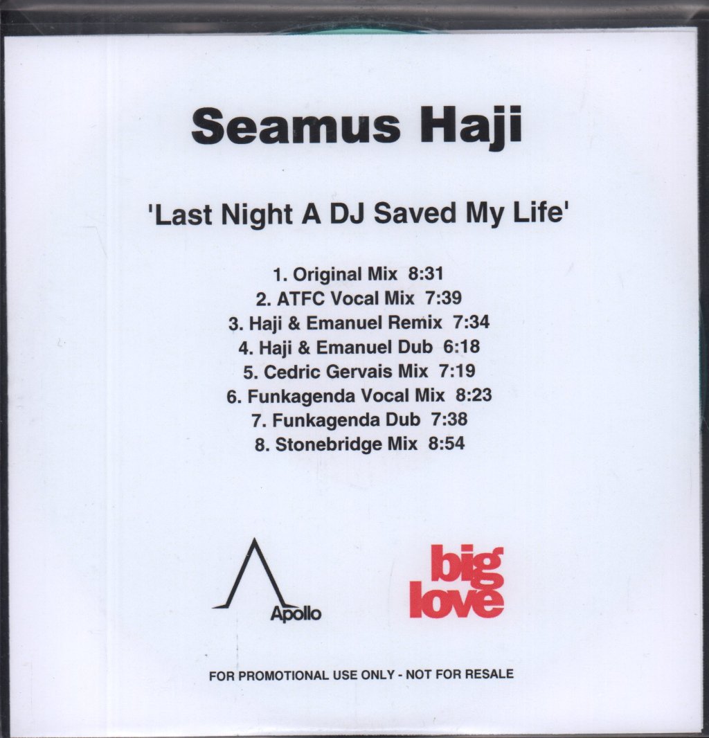 Seamus Haji - Last Night A Dj Saved My Life - Cdr