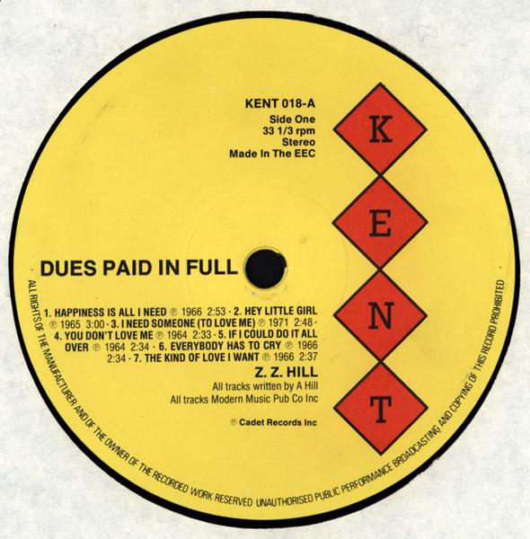 Z.Z. Hill - Dues Paid In Full - Lp