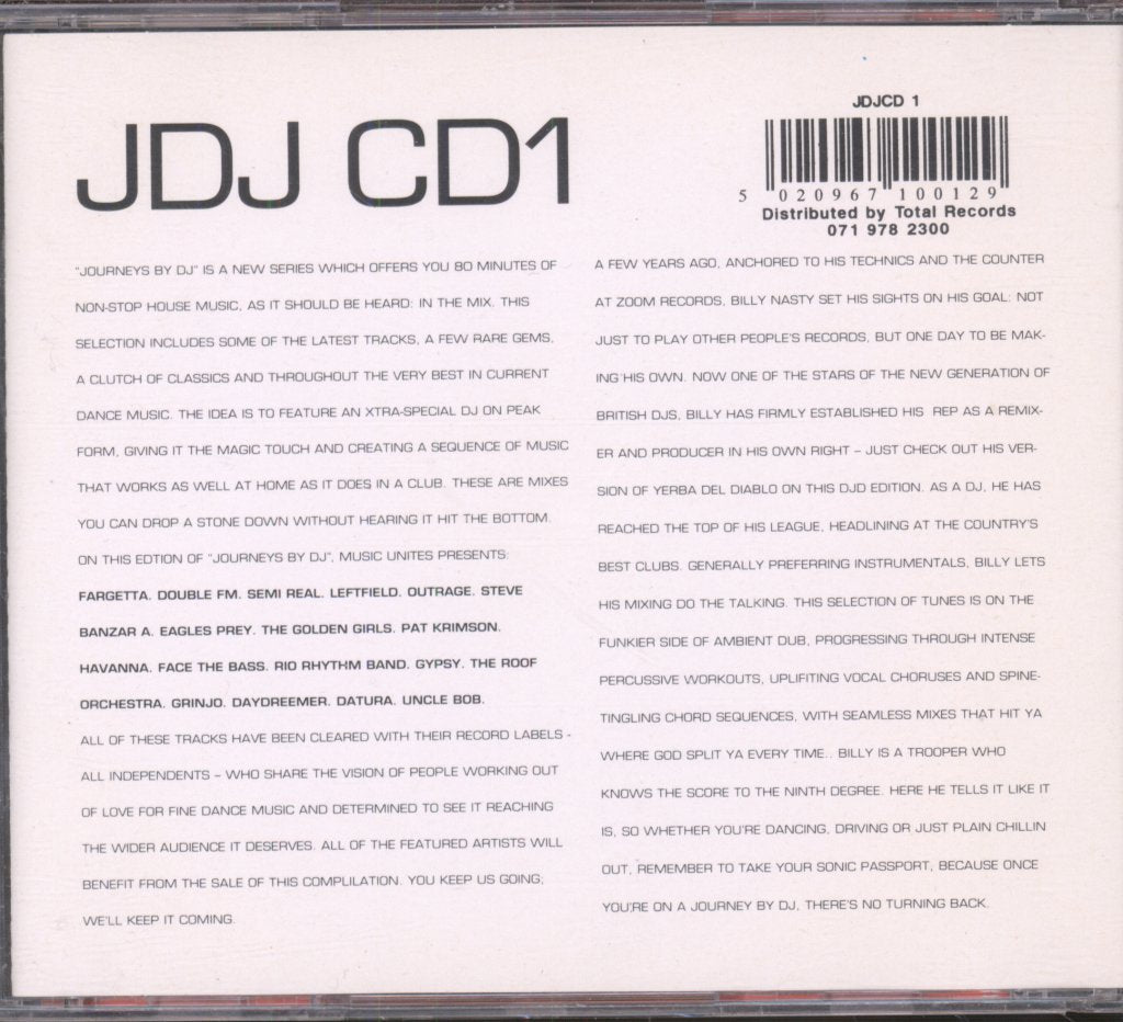 Billy Nasty - Journeys By DJ Volume 1: In The Mix With Billy Nasty - Cd