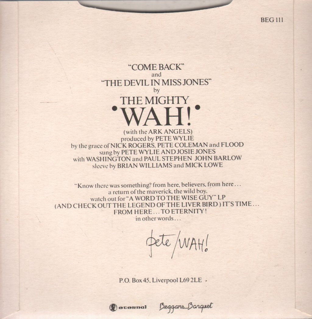 Mighty Wah - Come Back - 7 Inch