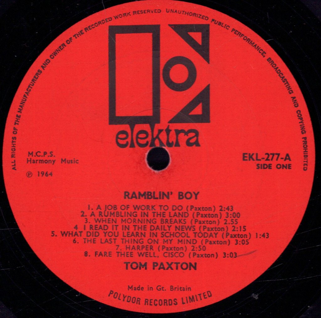 Tom Paxton - Ramblin' Boy - Lp