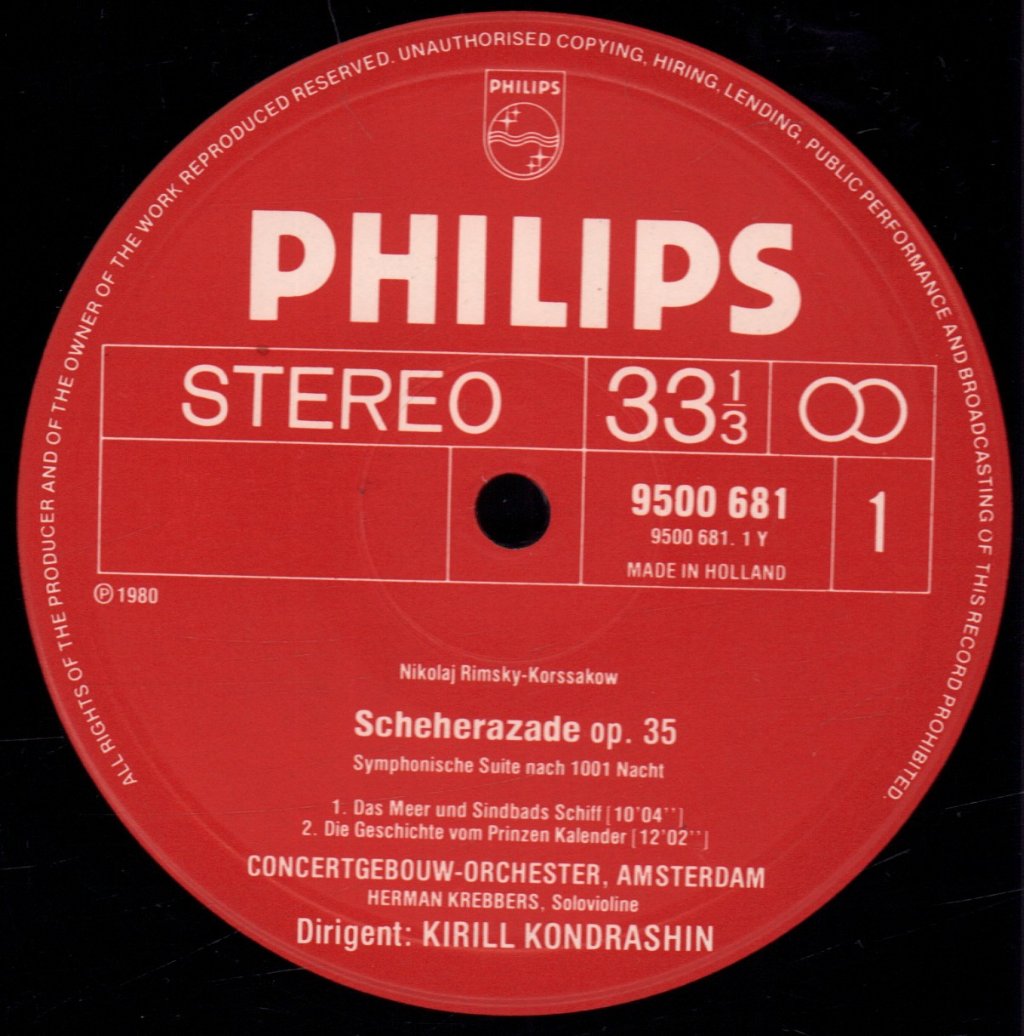 Herman Krebbers / Kiril Kondrashin / Concertgebouw Orchestra - Rimsky-Korsakov - Scheherazade - Lp