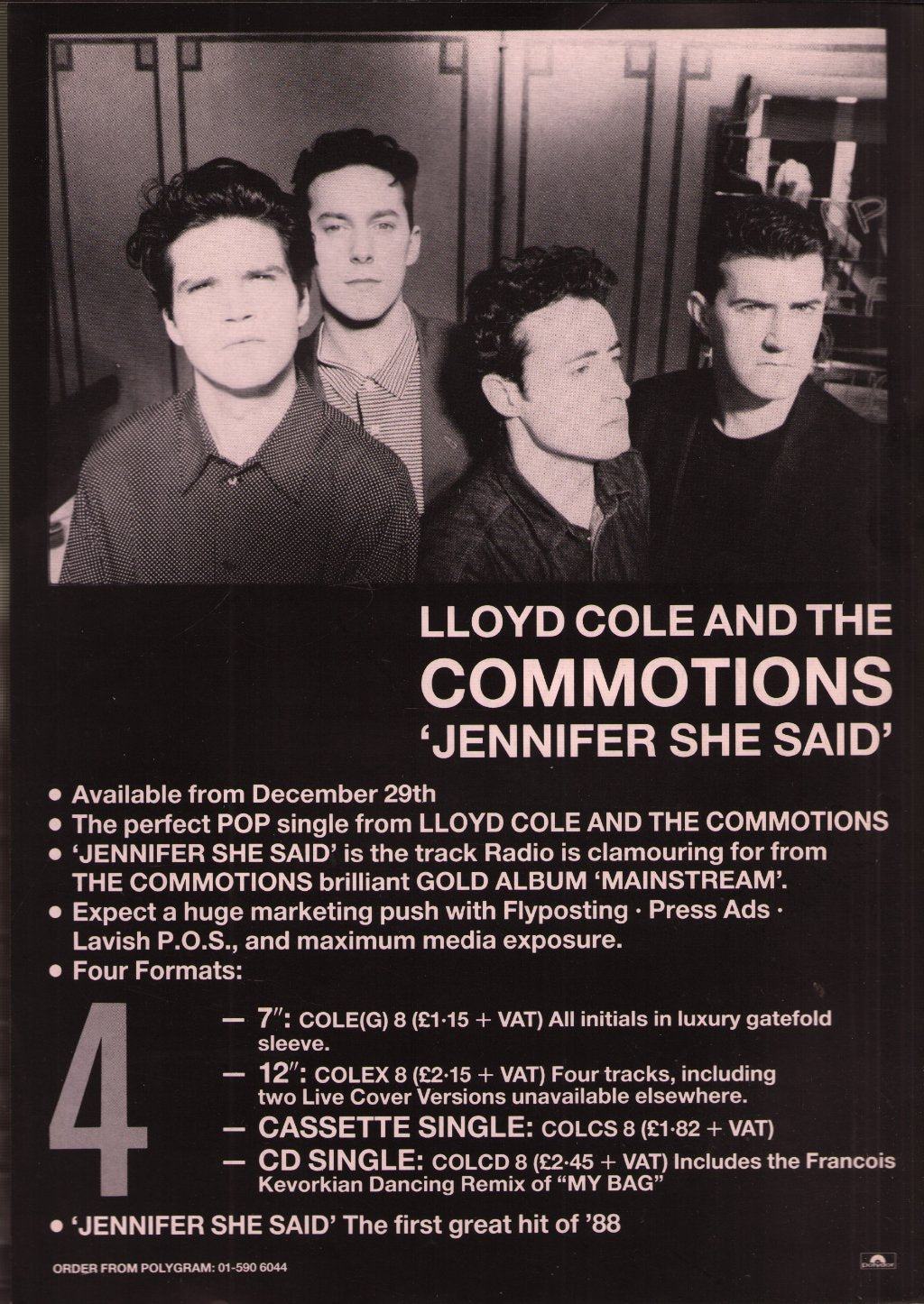 Lloyd Cole And The Commotions - Jennifer She Said - Flyer