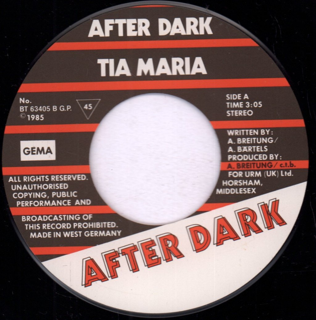 After Dark (Synth Pop Group) - After Dark Tia Maria - 7 Inch
