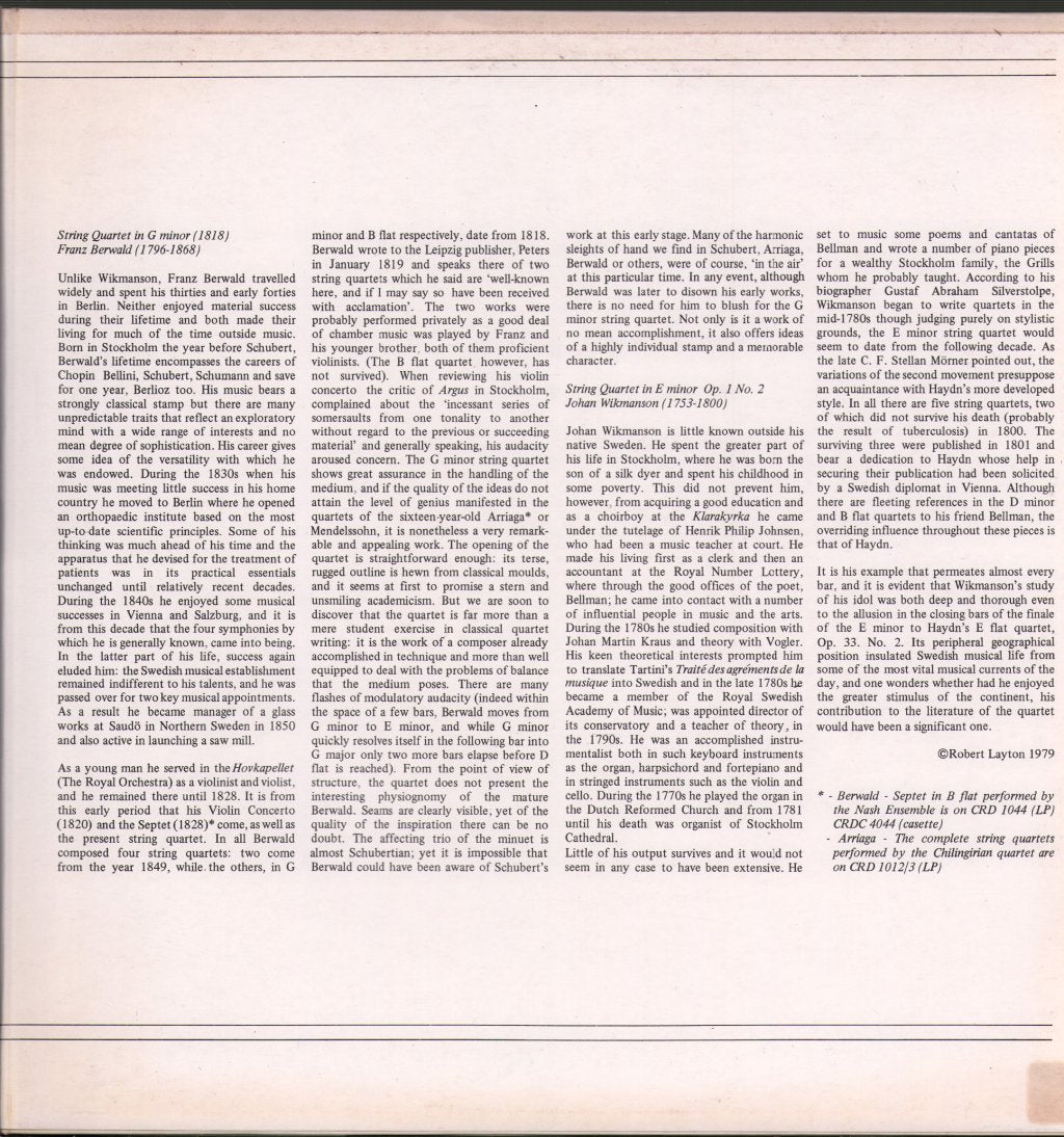 Chilingirian String Quartet - Franz Berwald - String Quartet in G-Minor / Johan Wikmanson - String Quartet in E-Minor - Lp