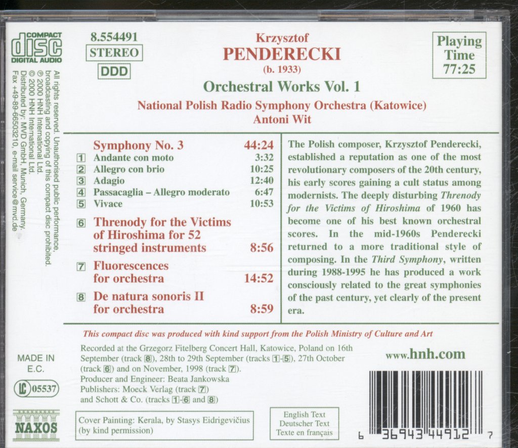 Polish National Radio Symphony Orchestra, Antoni Wit - Krzysztof Penderecki - Orchestral Works Vol. 1 - Cd