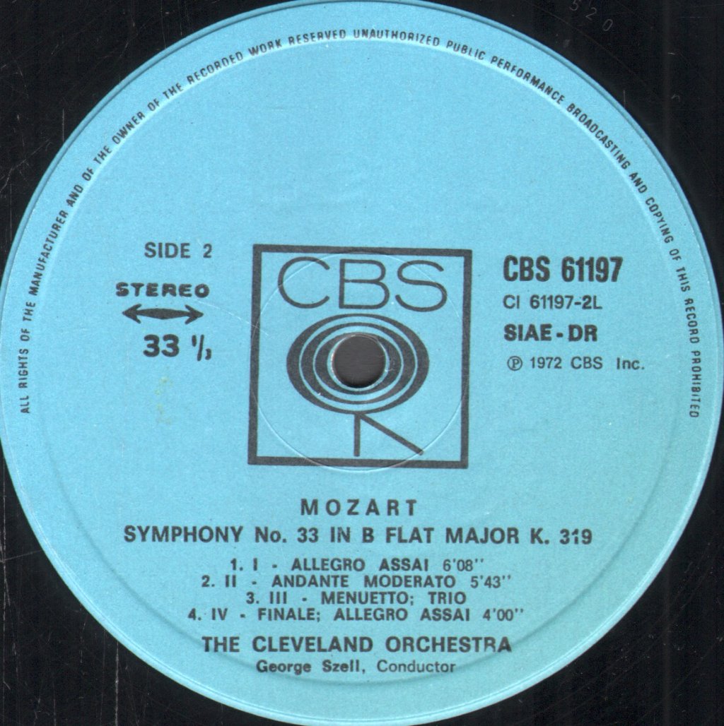 George Szell / Cleveland Orchestra - Szell Conducts Mozart - Symphony No. 33 In B-Flat, K. 319 - Lp