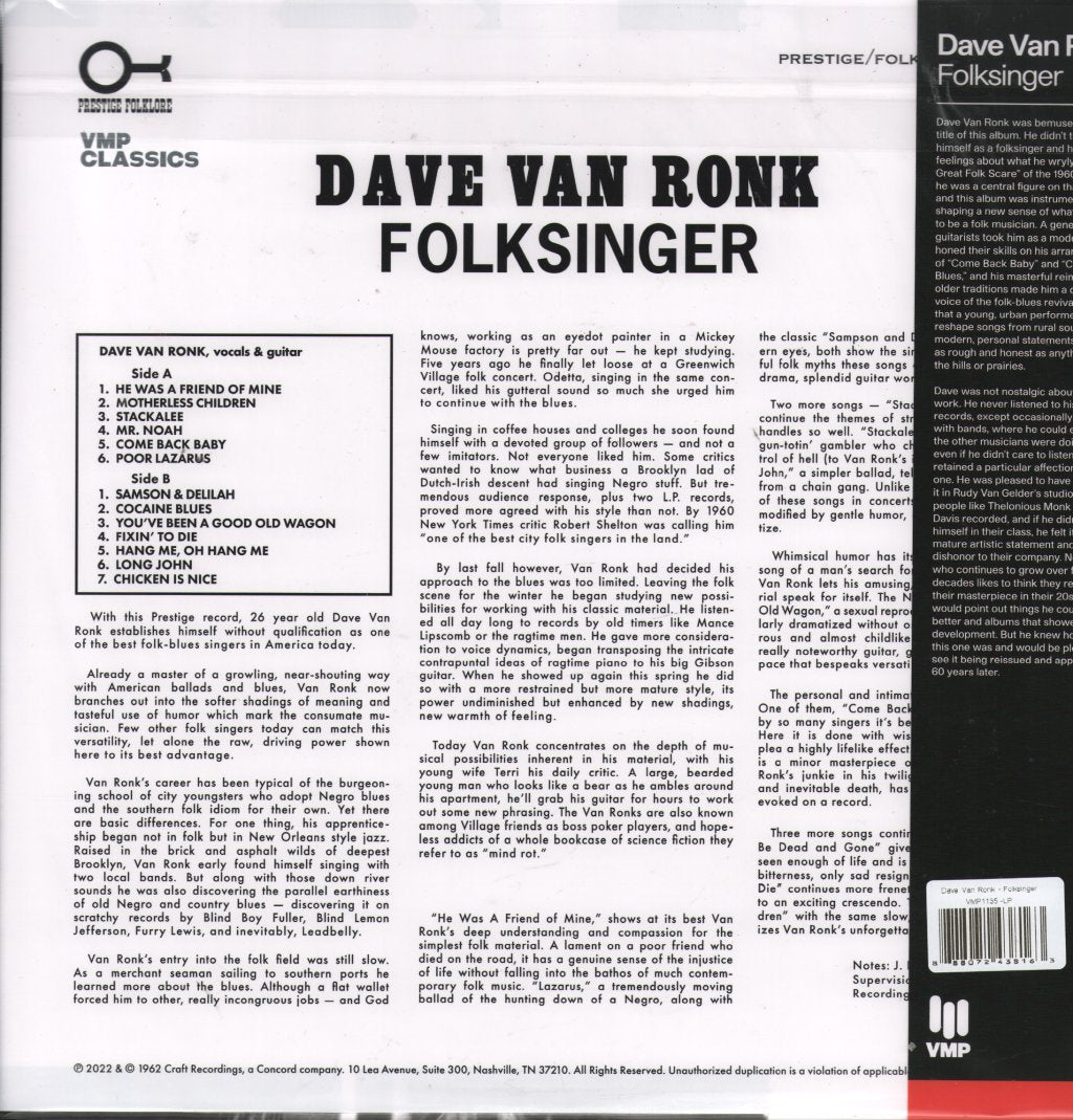 Dave Van Ronk - Folksinger (Vinyl Me Please Edition) - Lp