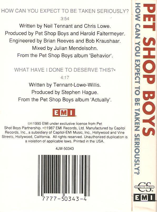 Pet Shop Boys - How Can You Expect To Be Taken Seriously? - Cassette