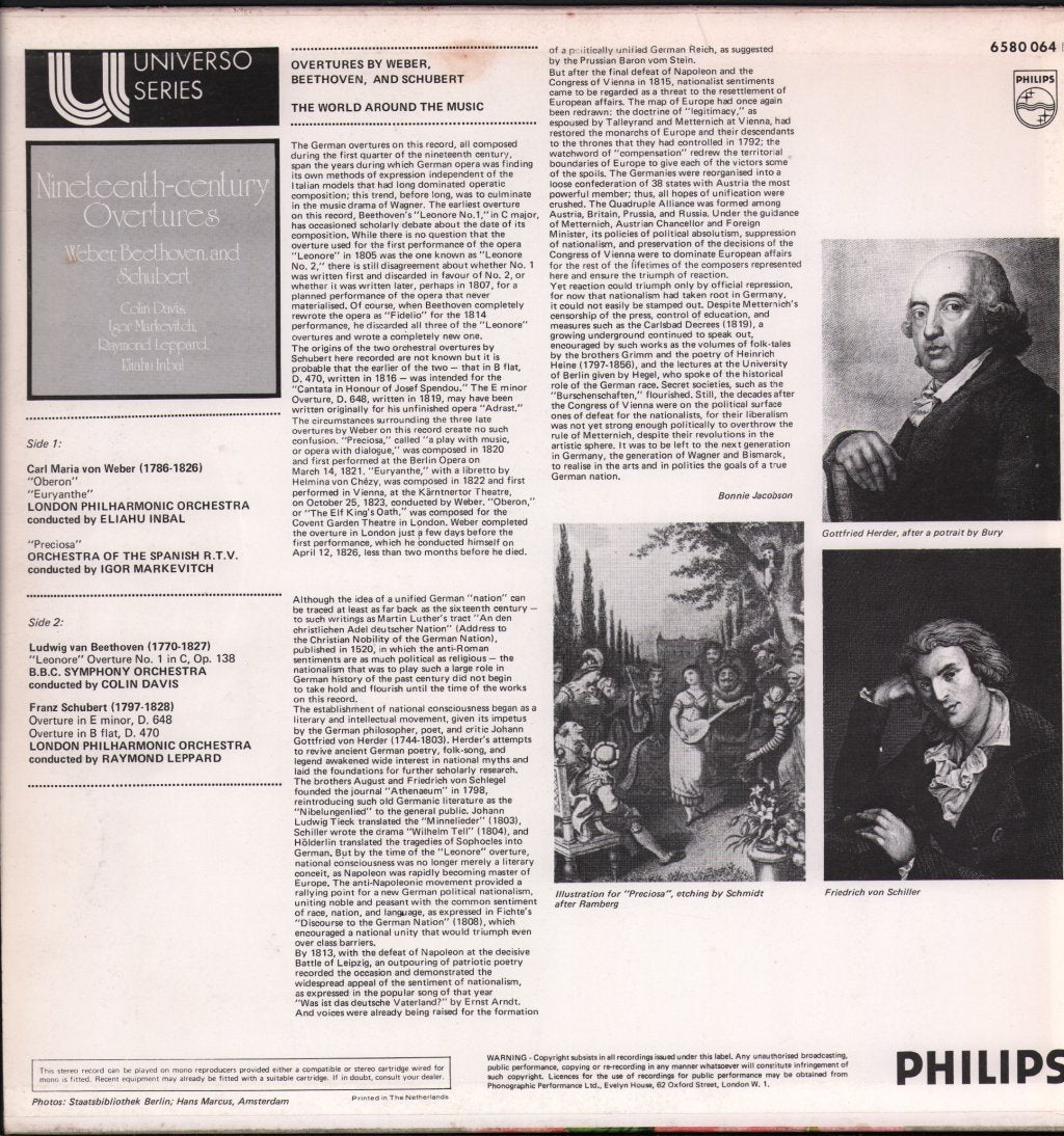 Colin Davis / Igor Markevitch / Raymond Leppard / Eliahu Inbal - Nineteenth-Century Overtures - Weber, Beethoven and Schubert - Lp