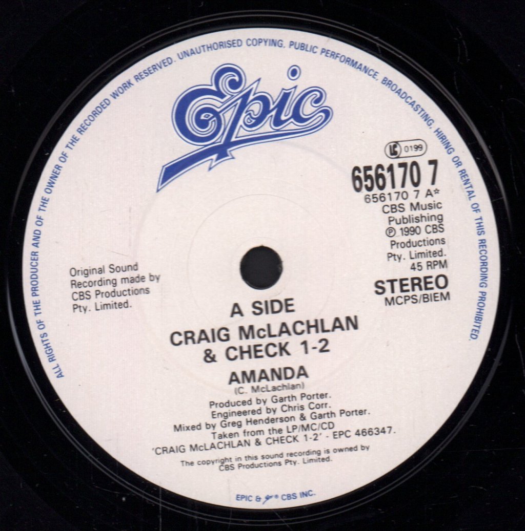Craig Mclachlan And Check 1-2 - Amanda - 7 Inch