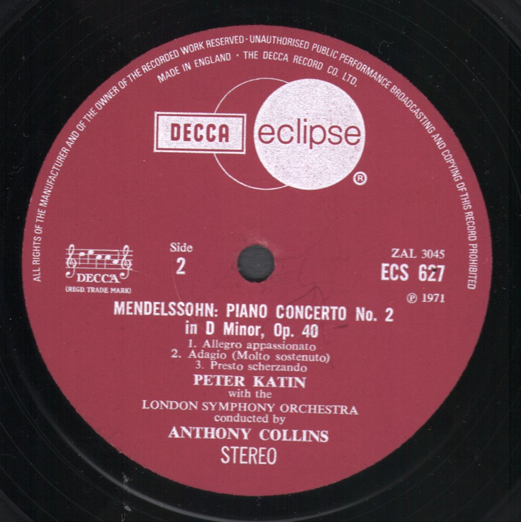 Peter Katin - Mendelssohn Piano Concertos 1 And 2 - Lp
