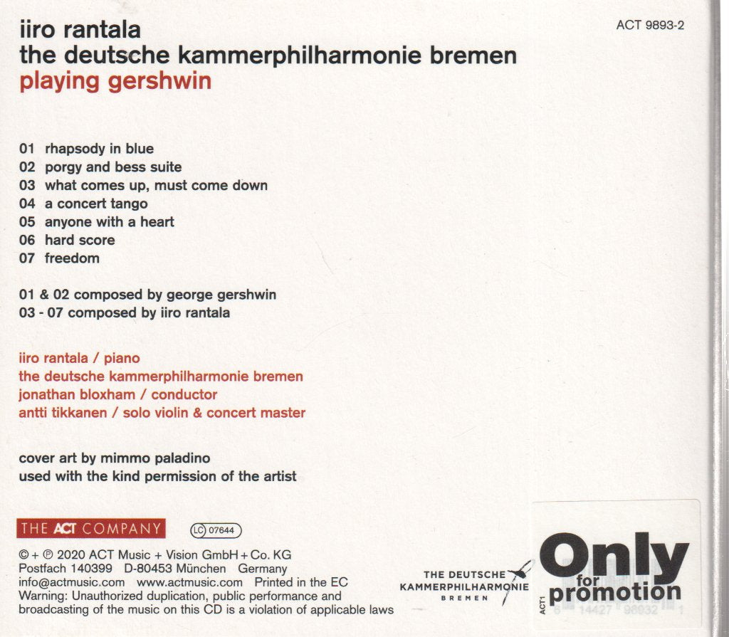Iiro Rantala, The Deutsche Kammerphilharmonie Bremen - Playing Gershwin - Cd