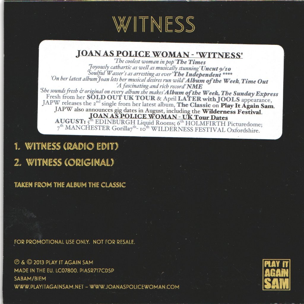 Joan As Police Woman - Witness - Cdr