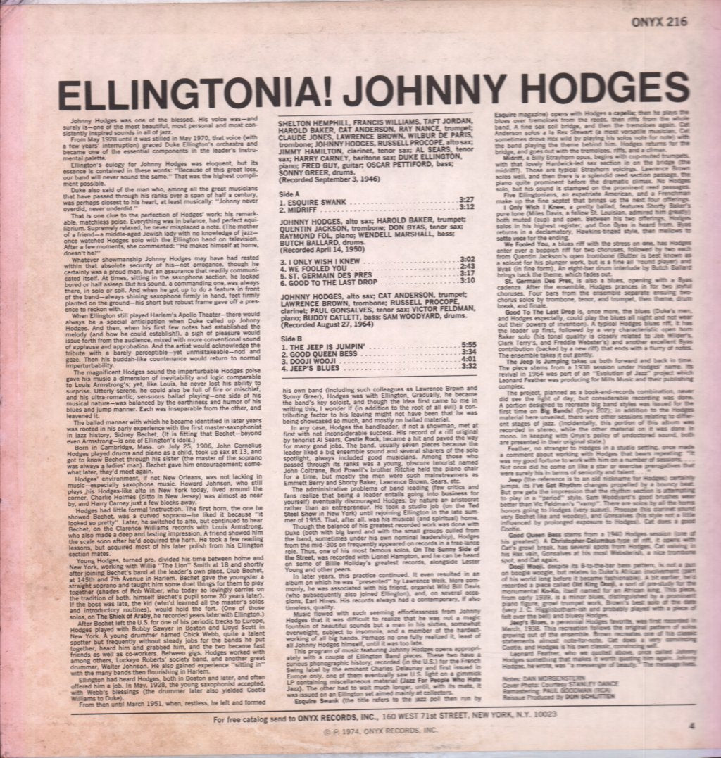 Johnny Hodges - Ellingtonia! - Lp