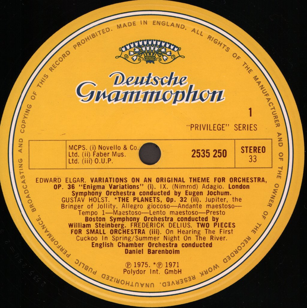 Daniel Barenboim /  Eugen Jochum / William Steinberg - Music Of England - Delius / Elgar / Holst / Vaughan Williams - Lp