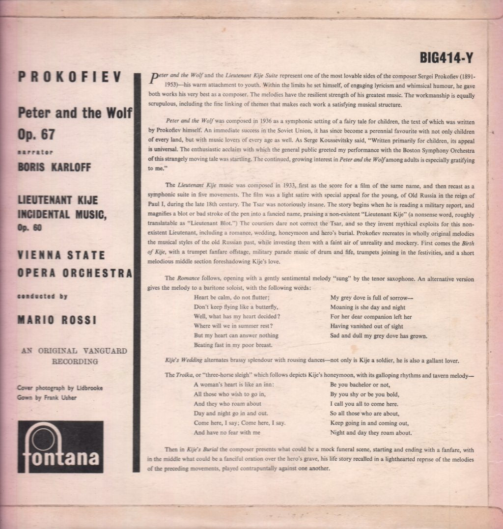 Vienna State Opera Orchestra - Prokofiev Peter And The Wolf / Lieutenant Kije - Incidental Music - Lp