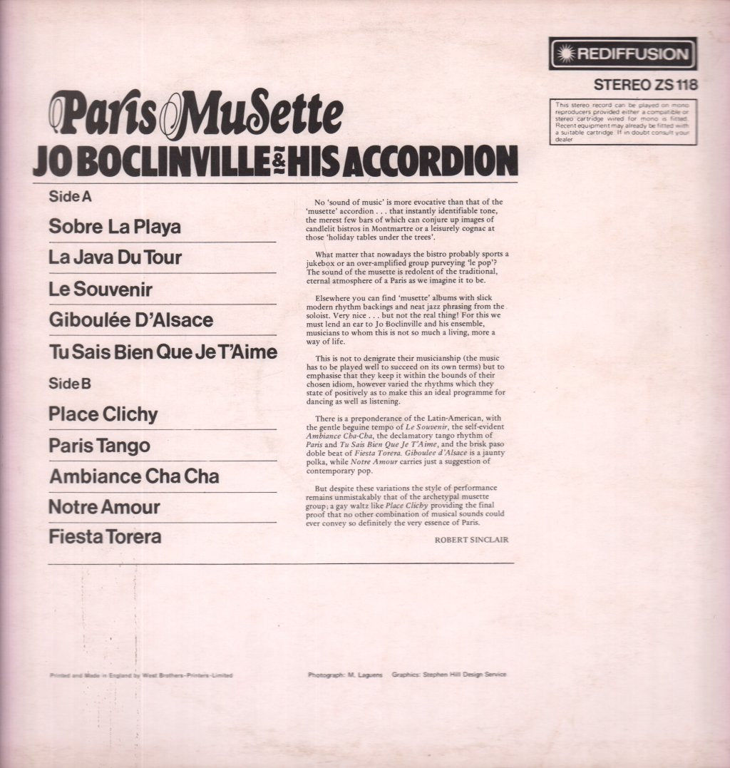 Jo Boclinville And His Acordion - Paris Musette - Lp