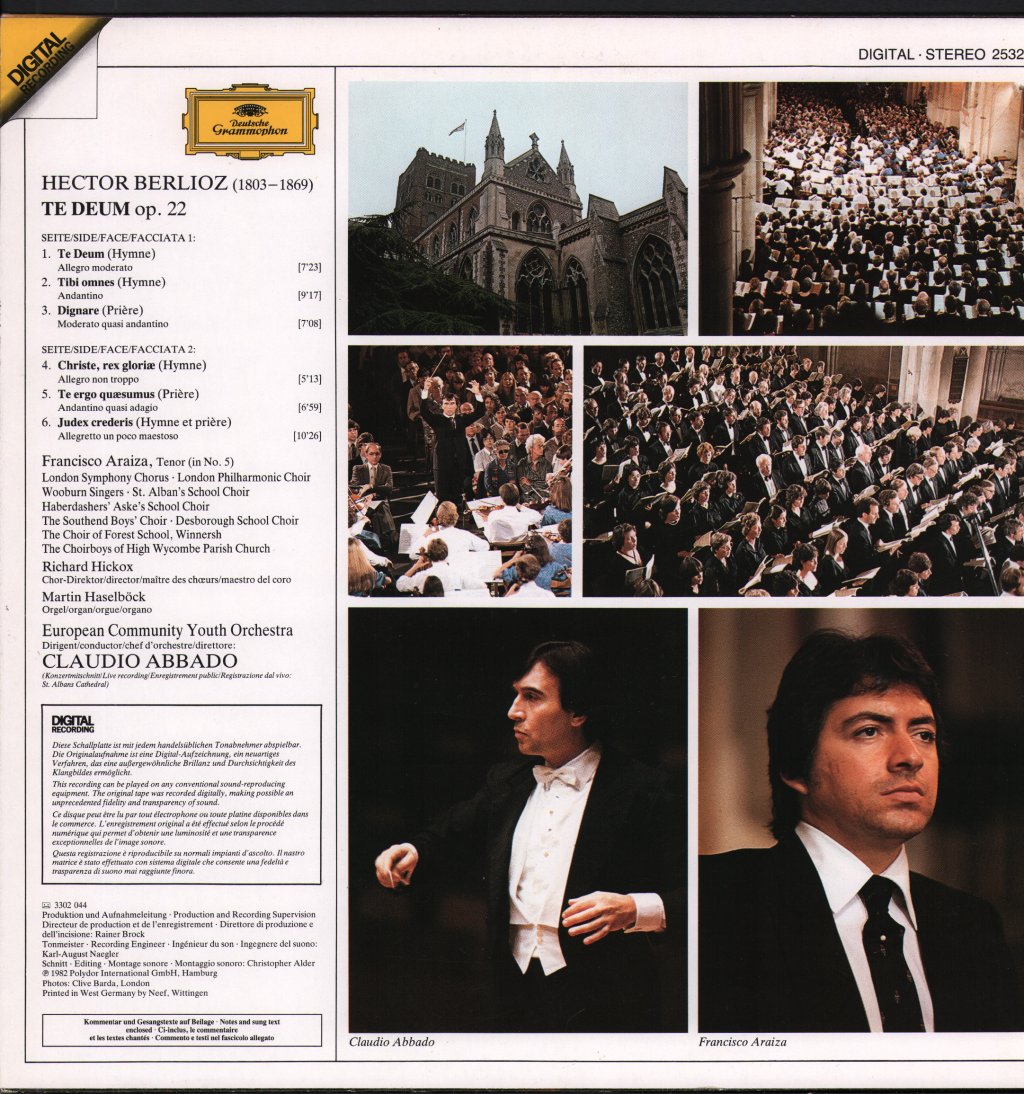 Claudio Abbado / London Symphony Chorus / London Philharmonic Choir / Wooburn Singers / Francisco Araiza - Berlioz - Te Deum - Lp