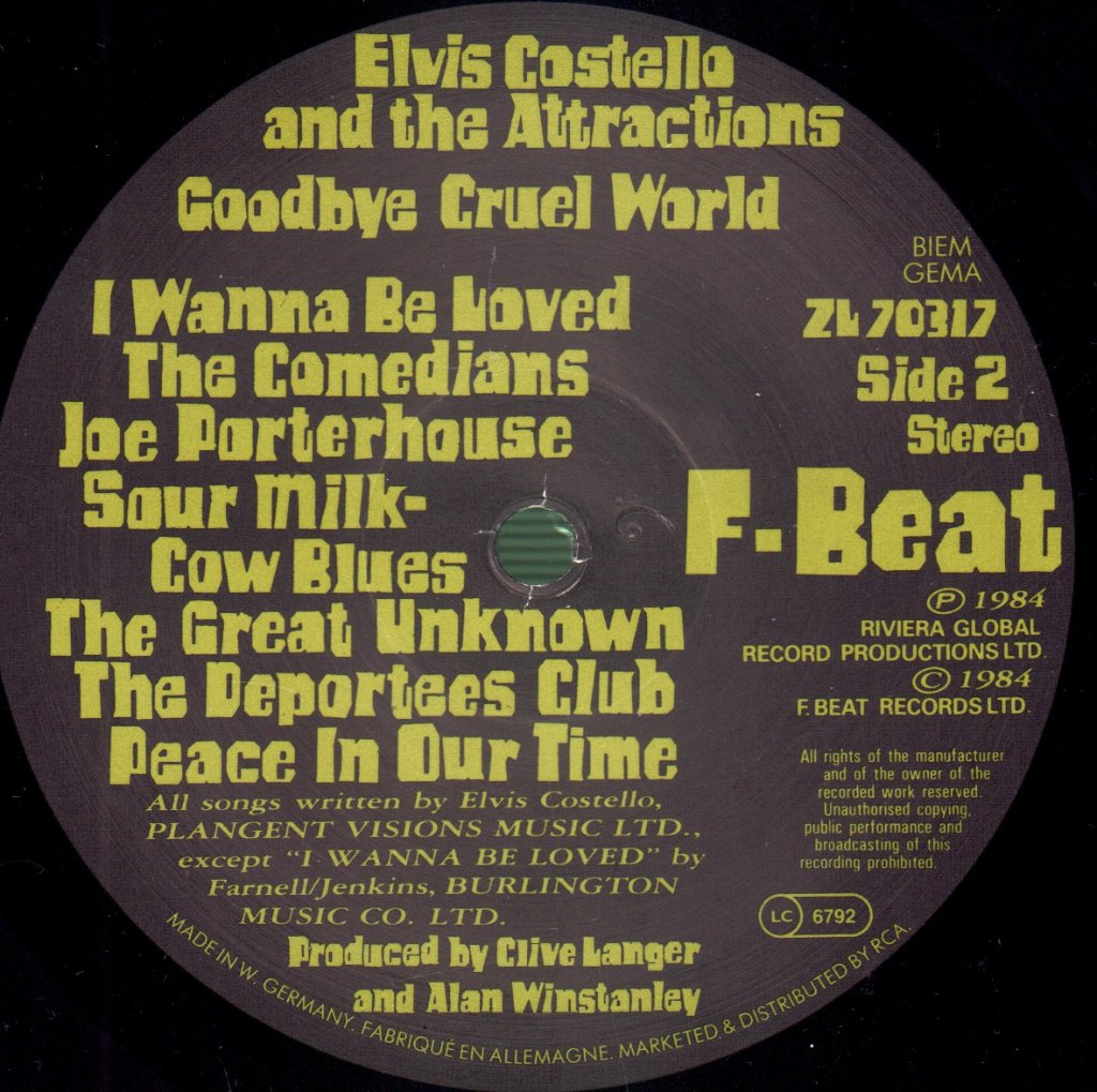 Elvis Costello And The Attractions - Goodbye Cruel World - Lp