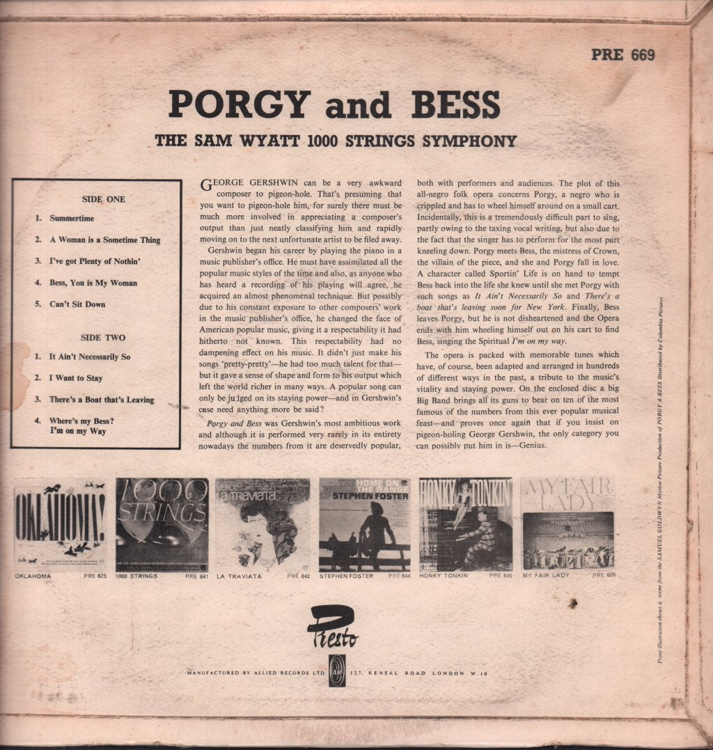 Sam Wyatt 1000 Strings Symphony - Porgy And Bess - Lp