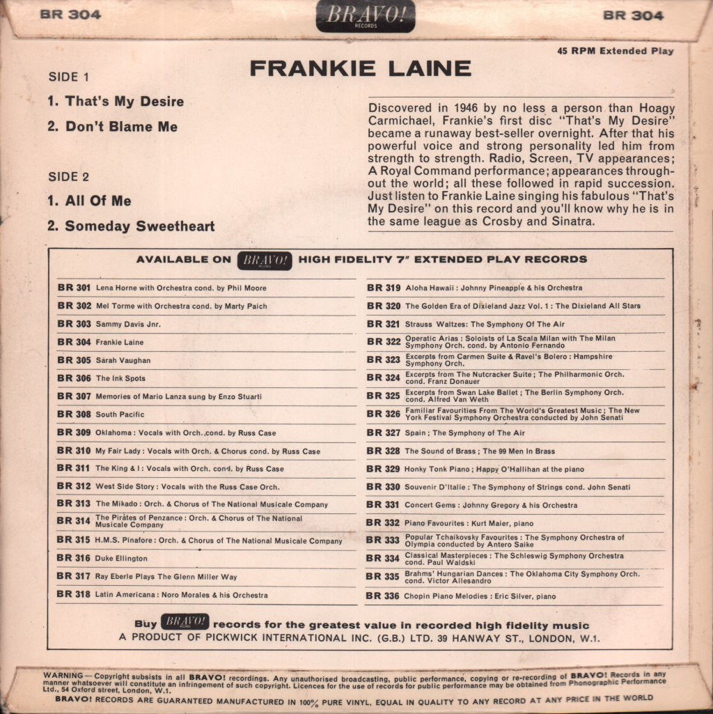 Frankie Laine - That's My Desire - 7 Inch