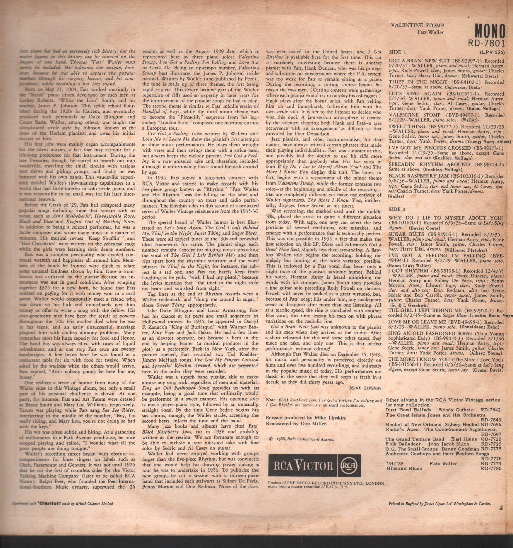 Fats Waller - Valentine Stomp - Lp
