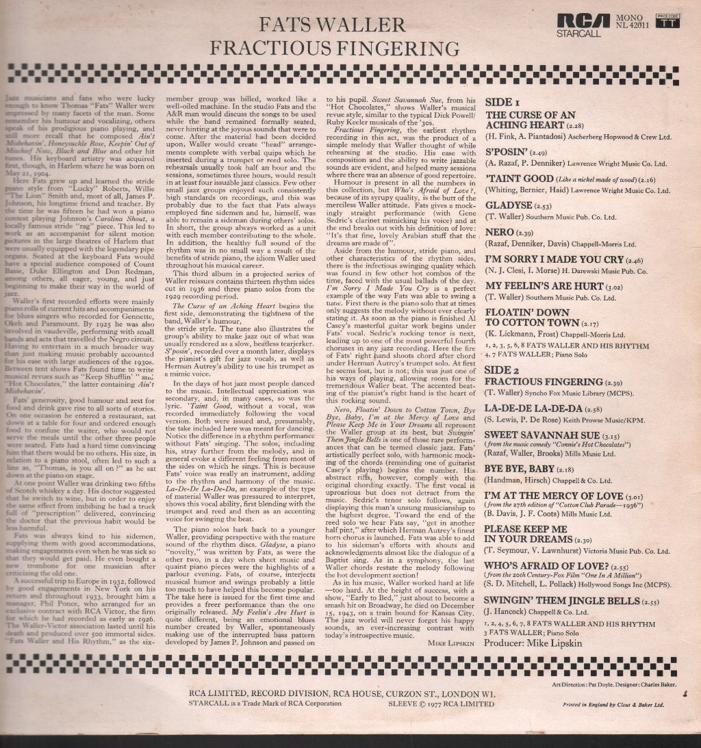 Fats Waller - Fractious Fingering - Lp