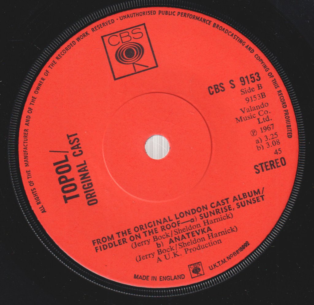 Topol - Fiddler On The Roof - 7 Inch