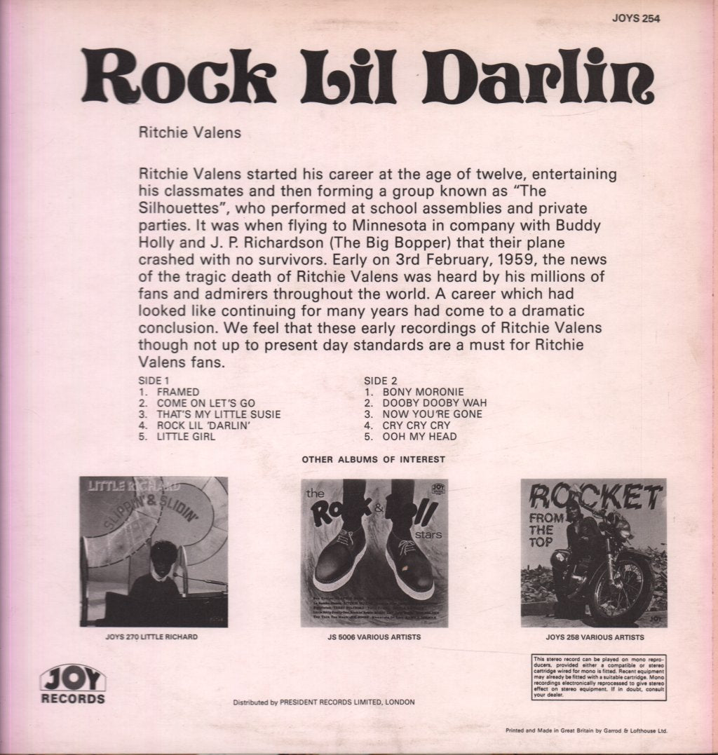 Ritchie Valens - Rock Lil Darlin - Lp
