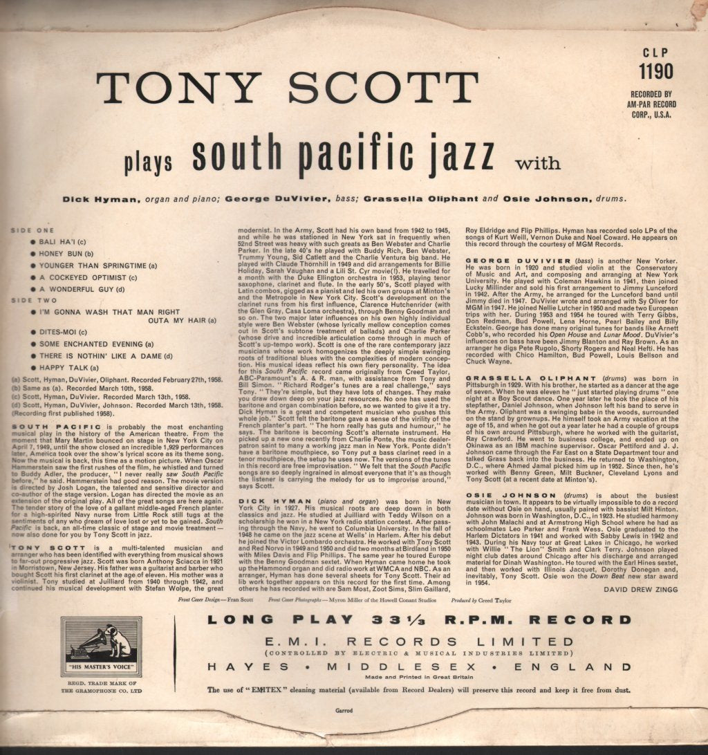 Tony Scott Quartet - South Pacific Jazz - Lp