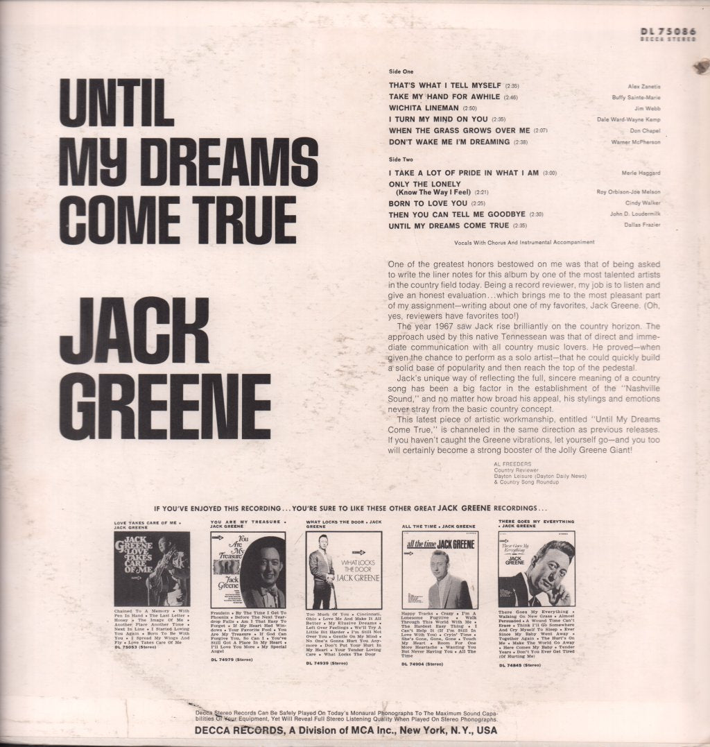 Jack Greene - Until My Dreams Come True - Lp