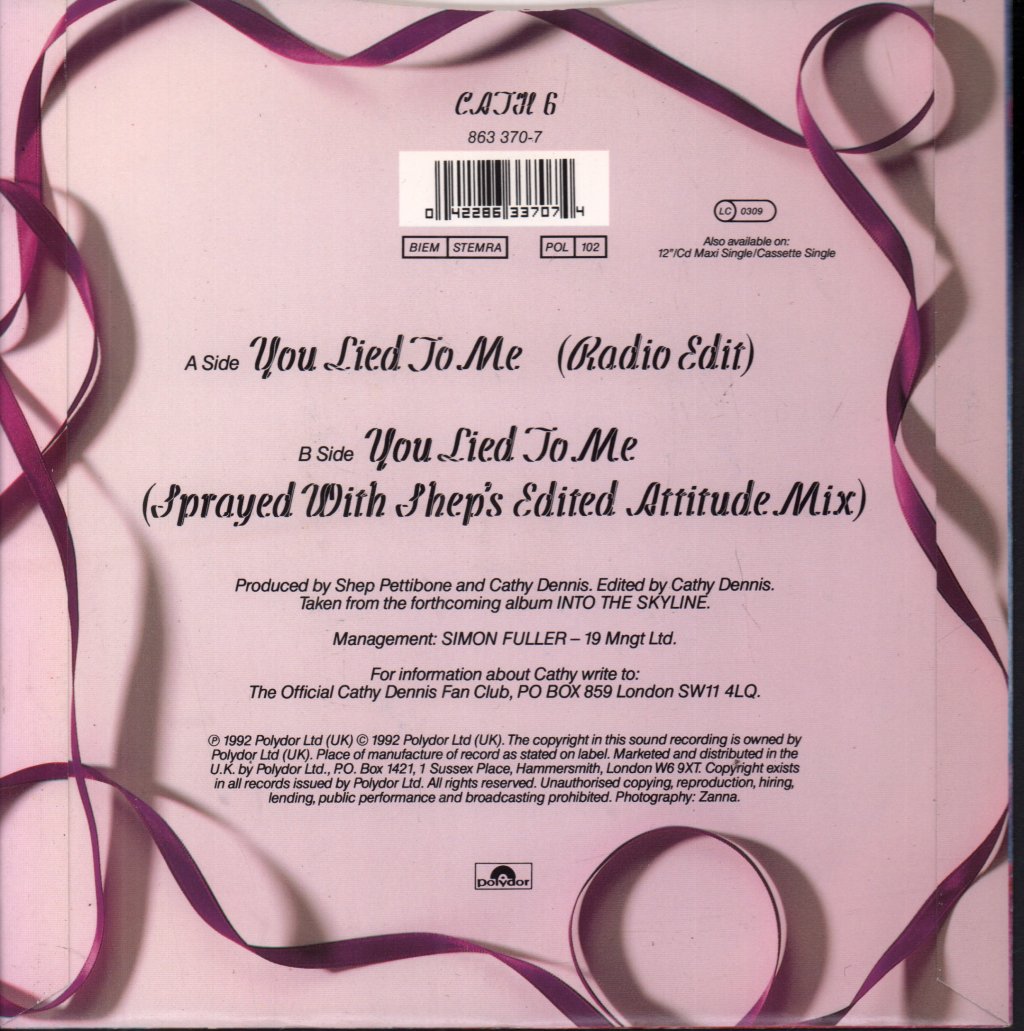 Cathy Dennis - You Lied To Me - 7 Inch
