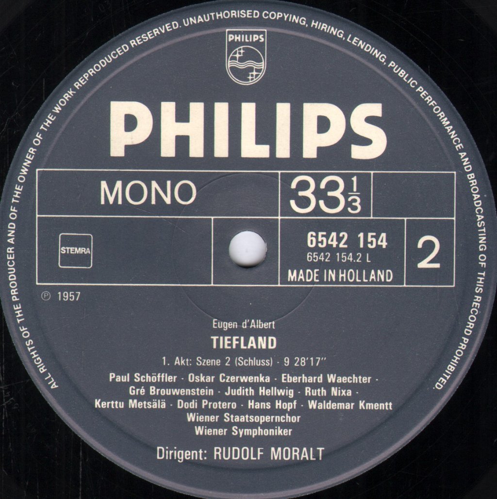 Gre Brouwenstijn / Hans Hopf / Waldemar Kmentt / Wiener Symphoniker / Rudolf Moralt - D'Albert - Tiefland - Double Lp
