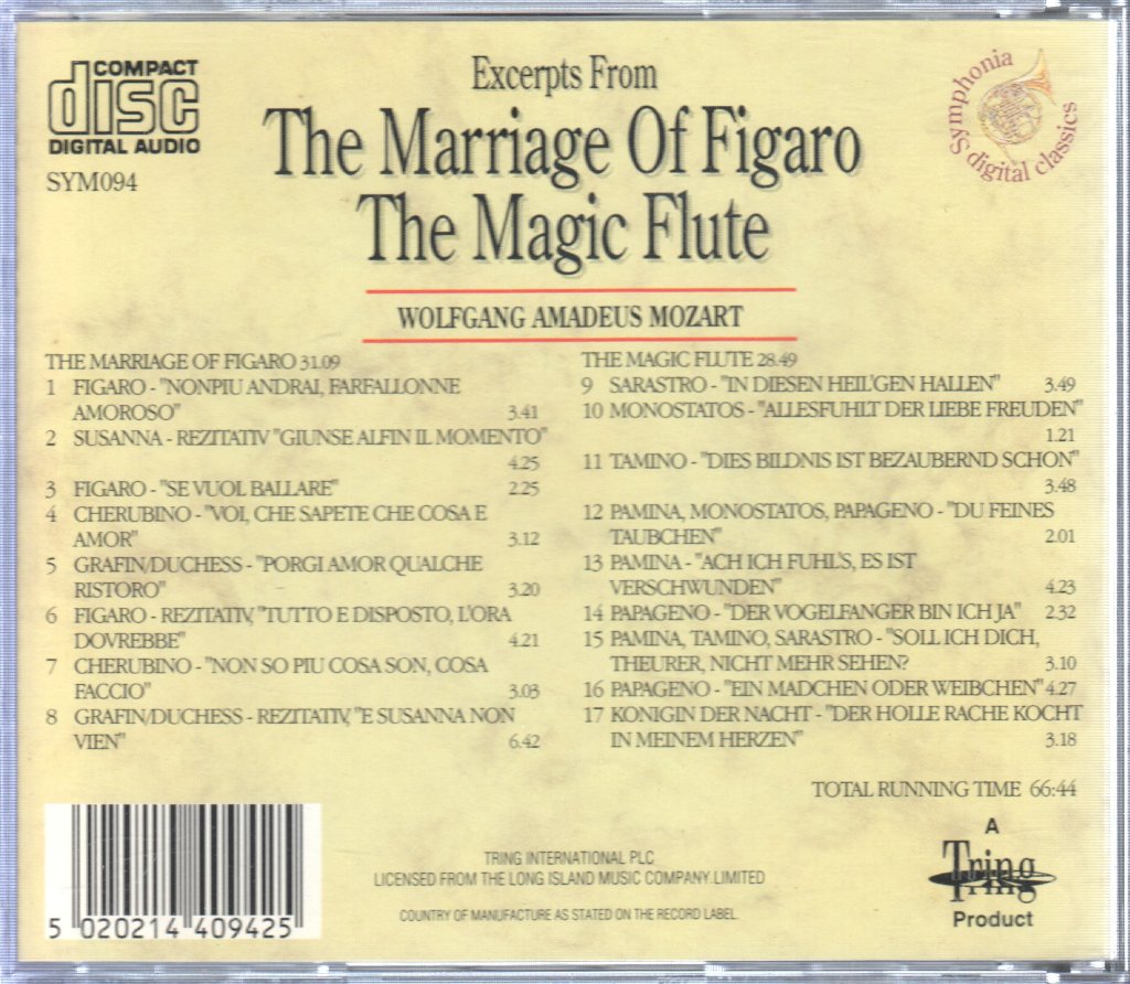 Wolfgang Amadeus Mozart - Marriage Of Figaro / The Magic Flute - Cd