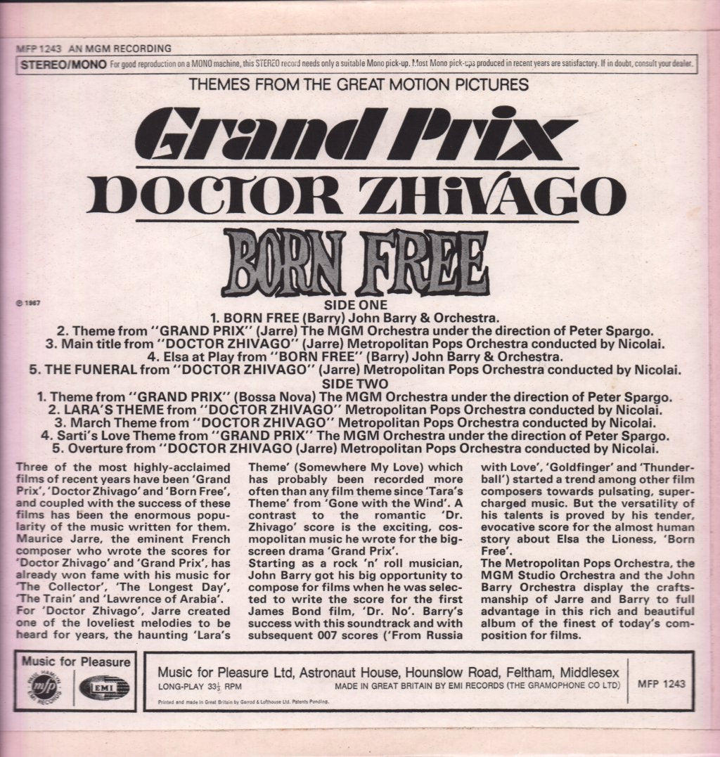 Various Artists - Themes From The Great Motion Pictures Grand Prix / Doctor Zhivago / Born Free - Lp